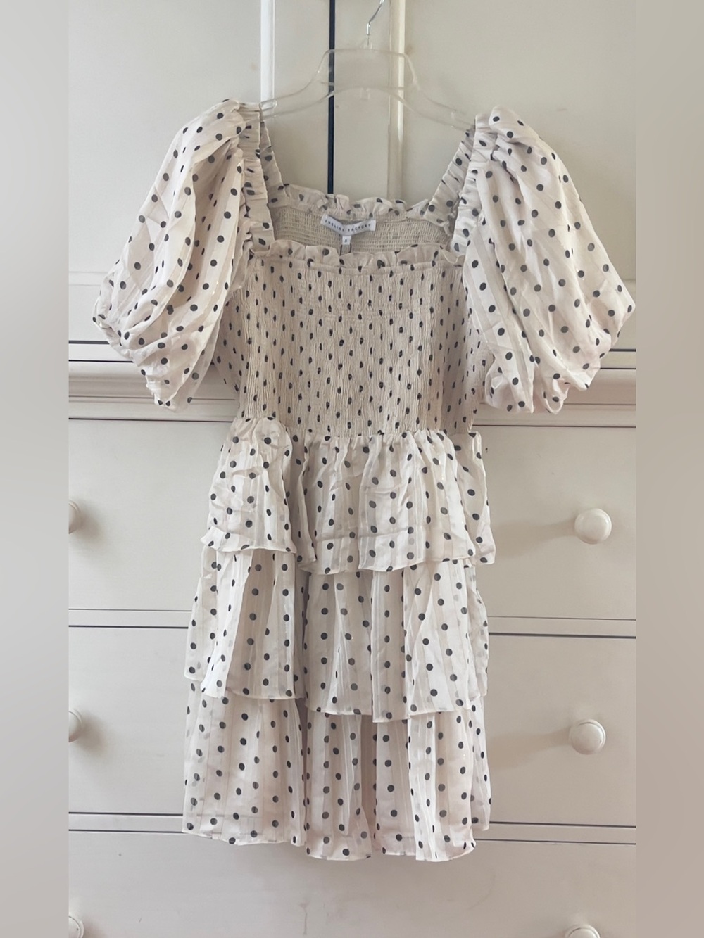 Anthropologie English Factory Cream Polka Dot Tiered Dress